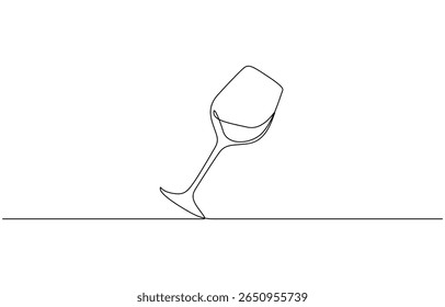 Continuous one line drawing of a glass of wine. Champagne and drinking wine from a glass, Minimalist continuous one line drawing of a wineglass, Wine glass continuous line. Equipment concept.
