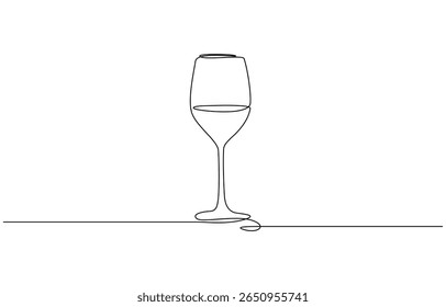 Continuous one line drawing of a glass of wine. Champagne and drinking wine from a glass, Minimalist continuous one line drawing of a wineglass, Wine glass continuous line. Equipment concept.