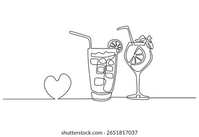 Continuous one line drawing glass of cola ice symbol concept. Silhouette of cold sparkling sugar drink lemonade technology icon. Digital white single line sketch drawing vector illustration. Editable