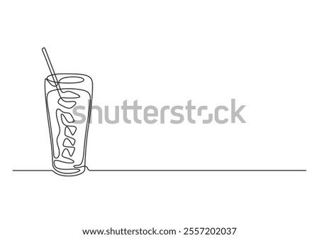 Continuous one line drawing glass of cola ice symbol concept. Silhouette of cold sparkling sugar drink lemonade technology icon. Digital white single line sketch drawing vector illustration