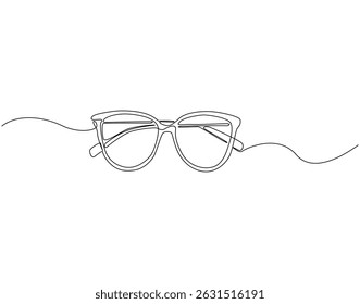 Continuous one line drawing of glasses. One line drawing illustration of modern sunglasses. Eye protection concept single line. Editable outline
