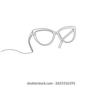 Continuous one line drawing of glasses. One line drawing illustration of modern sunglasses. Eye protection concept single line. Editable outline
