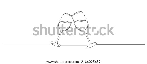 Continuous\
one line drawing of glasses of red wine. Minimalist holiday concept\
of celebrate toast and cheering drink in simple linear style.\
Editable stroke. Doodle Vector\
illustration