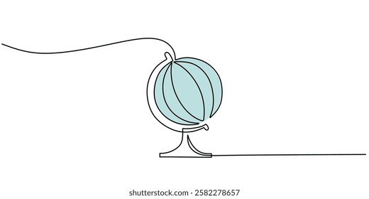 Continuous One line drawing of Globe with Vintage Map. Depicting the world with spherical lines and simple continent shapes. Vector illustration hand drawn.