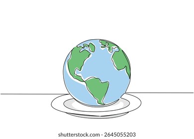 Um globo de desenho de linha contínua na superfície da placa. Falta de atenção a problemas alimentares recorrentes. Desnutrição em alguns países. Dia Mundial da Fome. Ilustração de vetor de design de desenho de linha única