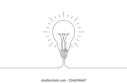 Continuous one line drawing glowing light bulb. Vector illustration minimalism concept