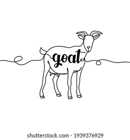 Continuous one line drawing of goat. Minimal style. Perfect for cards, party invitations, posters, stickers, clothing. Animal concept