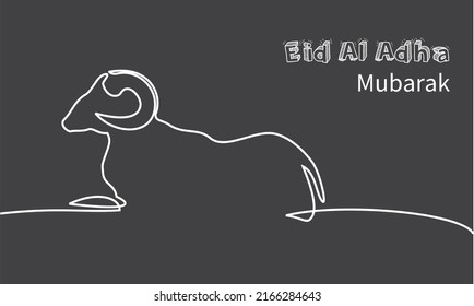 Continuous one Line drawing of a goat. Muslim holiday sacrificing animals to God, Eid al-Adha greeting card concept. Eid al-Adha celebration. Vector illustration.