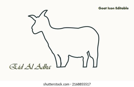 Continuous one Line drawing of a goat. Muslim holiday sacrificing animals to God, Eid al-Adha greeting card concept.Eid al-Adha celebration. Vector illustration of Eid al-Adha for greeting card, icon.