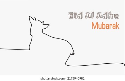 Continuous one Line drawing of a goat or sheep. Muslim holiday sacrificing animals to God, Eid al-Adha greeting card concept. Eid al-Adha celebration. Vector illustration. 