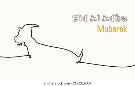 Continuous one Line drawing of a goat or sheep. Muslim holiday sacrificing animals to God, Eid al-Adha greeting card concept. Eid al-Adha celebration. Vector illustration. 