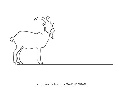 Continuous one line drawing of Goat. Single line drawing illustration of Muslim holiday sacrificing animals to God. Eid Al Adha Banner concept vector art. Doodle line illustration.
