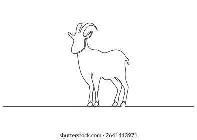 Continuous one line drawing of Goat. Single line drawing illustration of Muslim holiday sacrificing animals to God. Eid Al Adha Banner concept vector art. Doodle line illustration.
