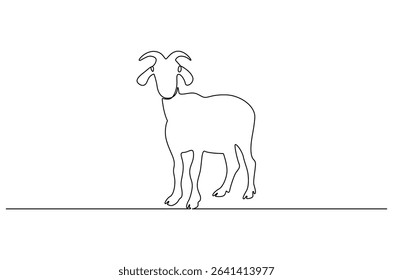Continuous one line drawing of Goat. Single line drawing illustration of Muslim holiday sacrificing animals to God. Eid Al Adha Banner concept vector art. Doodle line illustration.
