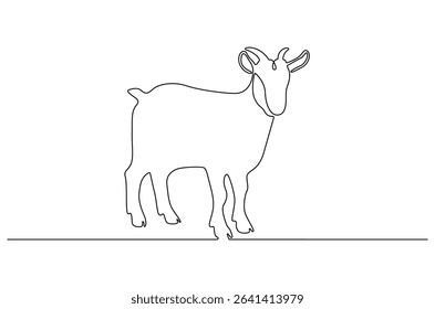 Continuous one line drawing of Goat. Single line drawing illustration of Muslim holiday sacrificing animals to God. Eid Al Adha Banner concept vector art. Doodle line illustration.
