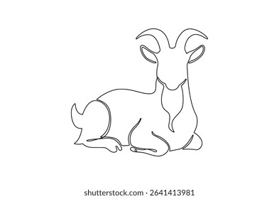 Continuous one line drawing of Goat. Single line drawing illustration of Muslim holiday sacrificing animals to God. Eid Al Adha Banner concept vector art. Doodle line illustration.
