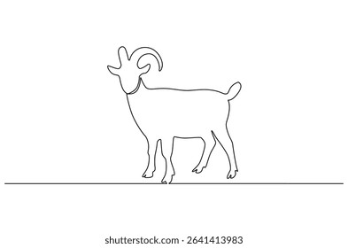 Continuous one line drawing of Goat. Single line drawing illustration of Muslim holiday sacrificing animals to God. Eid Al Adha Banner concept vector art. Doodle line illustration.
