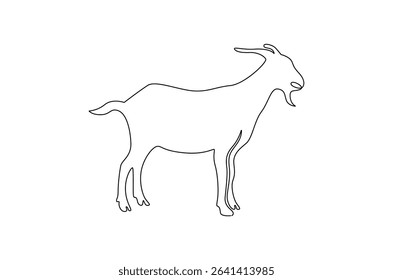 Continuous one line drawing of Goat. Single line drawing illustration of Muslim holiday sacrificing animals to God. Eid Al Adha Banner concept vector art. Doodle line illustration.
