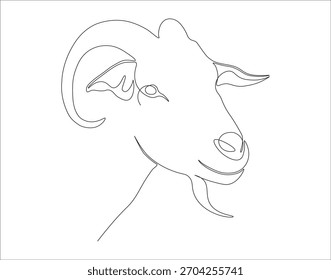 Desenho contínuo de uma linha de cabra. Ilustração de desenho de uma linha de cabra. Conceito caprino linha arte.