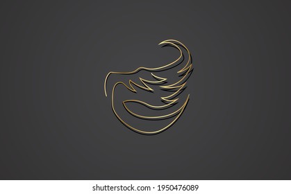 Continuous one line drawing of gold wing on isolated background.