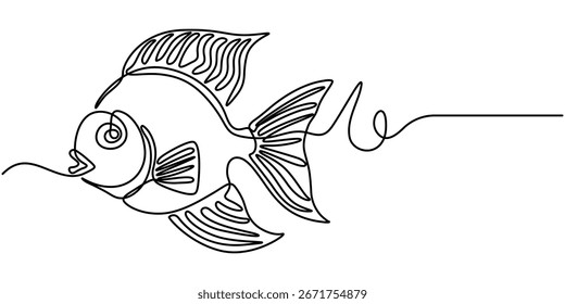 Dibujo continuo de una línea de peces dorados. Ilustración vectorial de contorno de pez dorado simple. 