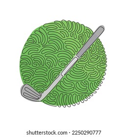 Continuous one line drawing golf stick. Golf club, wood no 1, driver, 1-wood, club for T-Off. Golf equipment. Swirl curl circle background style. Single line draw design vector graphic illustration