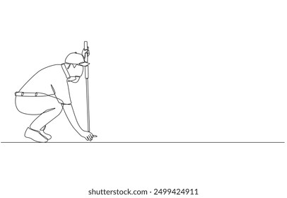 Continuous one line drawing of golfer reading greens, sport and exercise concept, single line art.