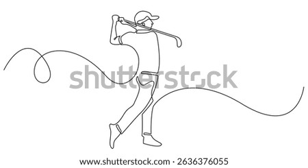 continuous one line drawing of golfer.golfer hitting ball.one line drawing of golf championship competition