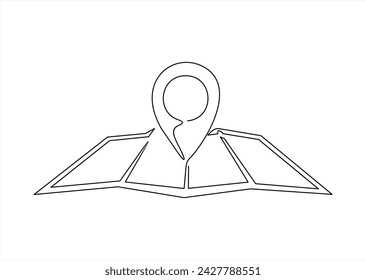 A continuous one line drawing of a google map view in an urban area. route directions and locations. Linear style. Gps navigation and Travel concept.