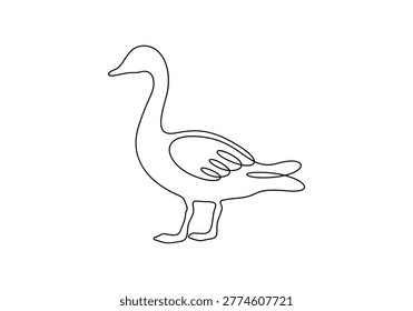 Continuous one line drawing of a goose. Minimalist bird silhouette in modern linear style. Simple gander icon for nature, farming, and wildlife concepts. Vector illustration
