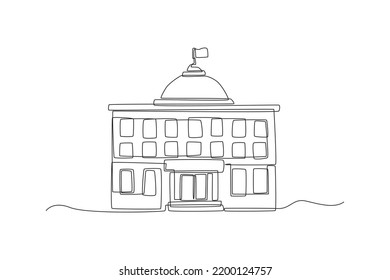 Continuous One Line Drawing Government Building. Building And Office Concept. Single Line Draw Design Vector Graphic Illustration.