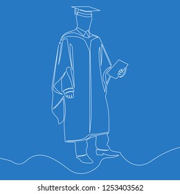 Continuous one line drawing graduation students card concept linear style vector illustration concept