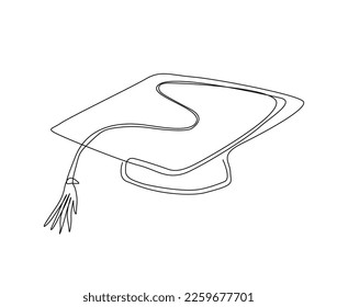 Continuous one line drawing of graduation cap. Simple illustration of black mortar board cap line art vector illustration.