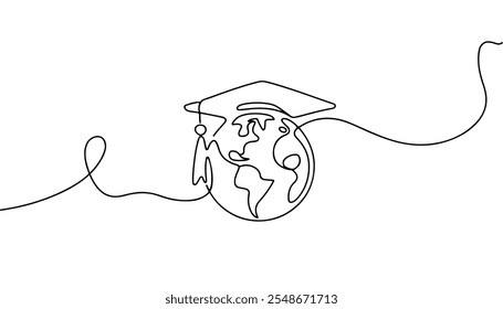 Desenho contínuo de uma linha do globo de graduação 