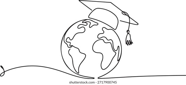 Desenho contínuo de uma linha do globo de graduação. desenho de ícone de uma linha
