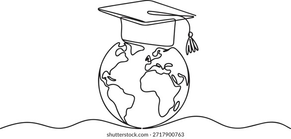 Dibujo continuo de una línea de Globo de graduación. dibujo de icono de una línea
