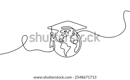 Continuous one Line Drawing of Graduation Globe 