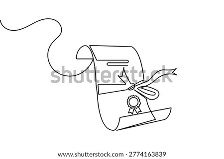 Continuous one line drawing of a graduation diploma scroll with ribbon, minimalist vector illustration.
