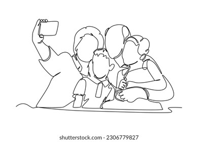 Continuous one line drawing grandparent with children and grandchildren. Grandparents day concept. Single line draw design vector graphic illustration.