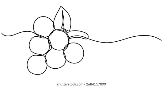  Continuous one line drawing Grape, A simple, line art grape isolated on a white background vegan symbol in linear outline style.