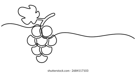  Continuous one line drawing Grape, A simple, line art grape isolated on a white background vegan symbol in linear outline style.