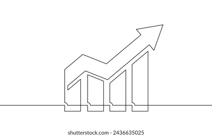 Continuous one line drawing of graph with arrow up. Illustration vector of bar chart. Single line art of business growh icon