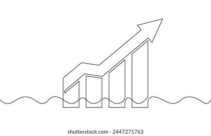 Dibujo continuo de una línea del icono de gráfico. Vector de ilustración de la flecha hacia arriba. Una sola línea de crecimiento del negocio. Flecha creciente. Gráfico de barras