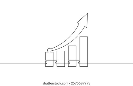 Continuous one line drawing of graph vector illustration. Single line art of increasing arrow up. Sign symbol of bar chart. Flat icon of business growth