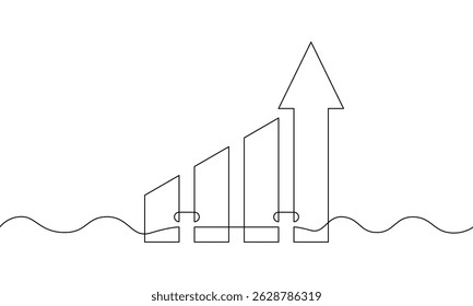 Desenho contínuo de uma linha do gráfico sobre fundo branco. Uma parte de linha do gráfico de barras. Vetor de ilustração de seta crescente para cima. Ícone plano do crescimento da empresa. símbolo de sinal
