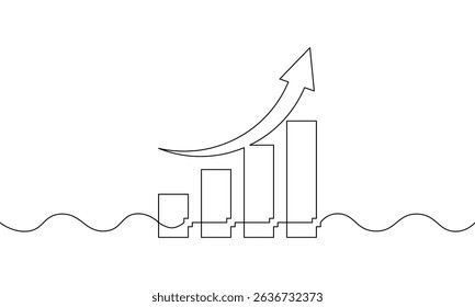 Continuous one line drawing of graph. Increasing arrow up. Bar chart sign symbol. Illustration vector of increasing arrow up. Single line art of flat icon