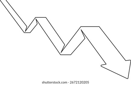 Continuous one line drawing of Graph decrease. Single line drawing illustration of Down graph chart. Financial market crash concept vector art. Doodle line Vector Illustration