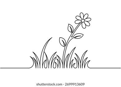 Dibujo continuo de una línea de Arte vectorial minimalista de hierba y flores
