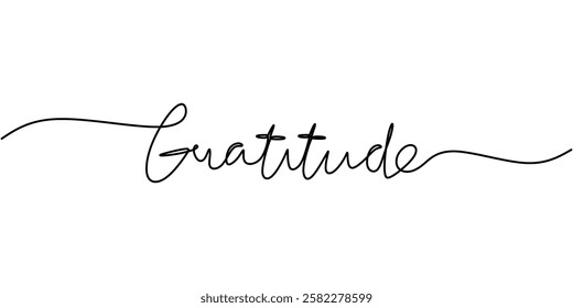 Continuous One line drawing of Gratitude. Message of appreciation and thankfulness. Vector illustration hand drawn.