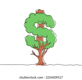 Continuous one line drawing green tree shaped in dollar sign isolated on white background. Money tree investment growth income interest savings economy funds. Single line draw design vector graphic
